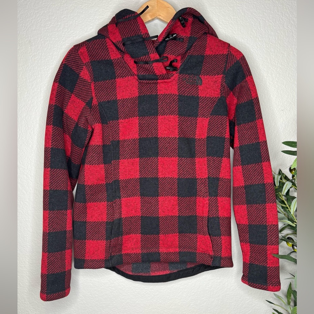 The North Face Women’s Red Black Buffalo Plaid Hooded Fleece Pullover Jacket S‎
